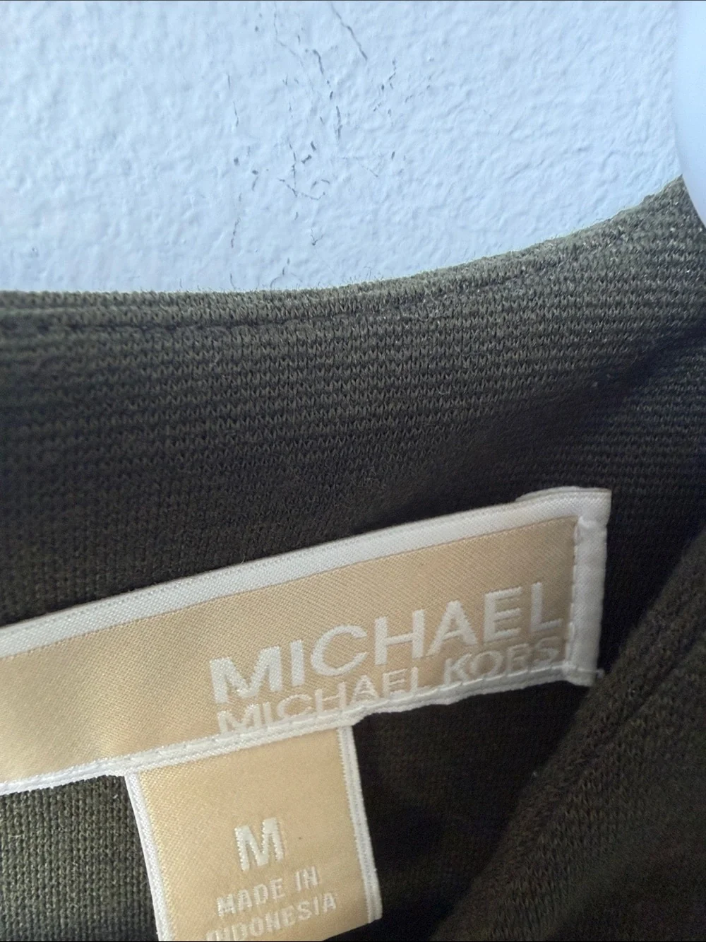 Michael Kors Olive Zip-Shoulder Sheath Dress with Gold Hardware M
